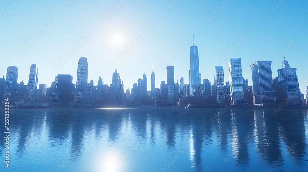 Obraz premium Charming new york skyline at sunrise with reflections high resolution picture