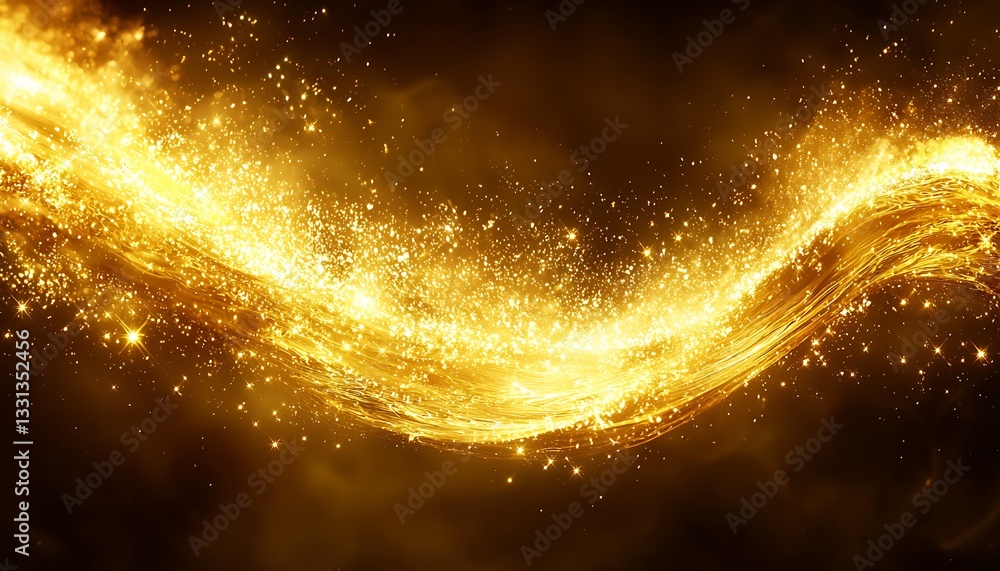 Obraz premium Golden Sparks Swirl, Flowing on a Dark Background