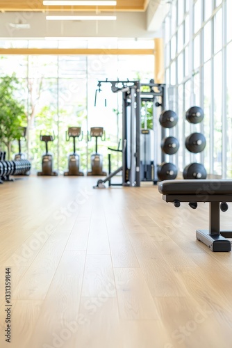 Modern Gym Interior with Weight Equipment and Natural Lighting