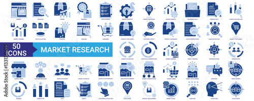Market Research icon collection set. Containing branding, data, analysis, consumer, product trend, segment, target and competitor	icon. Simple flat vector.