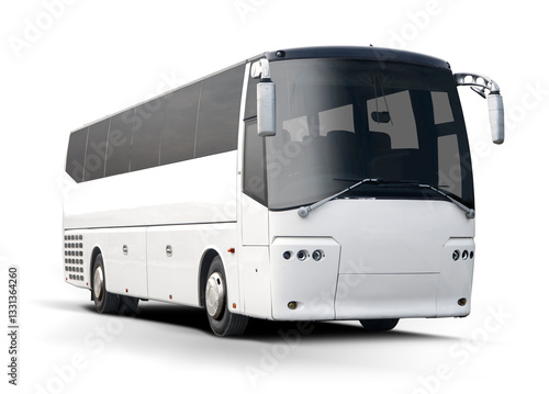 White bus front view isolated on transparent background. PNG	