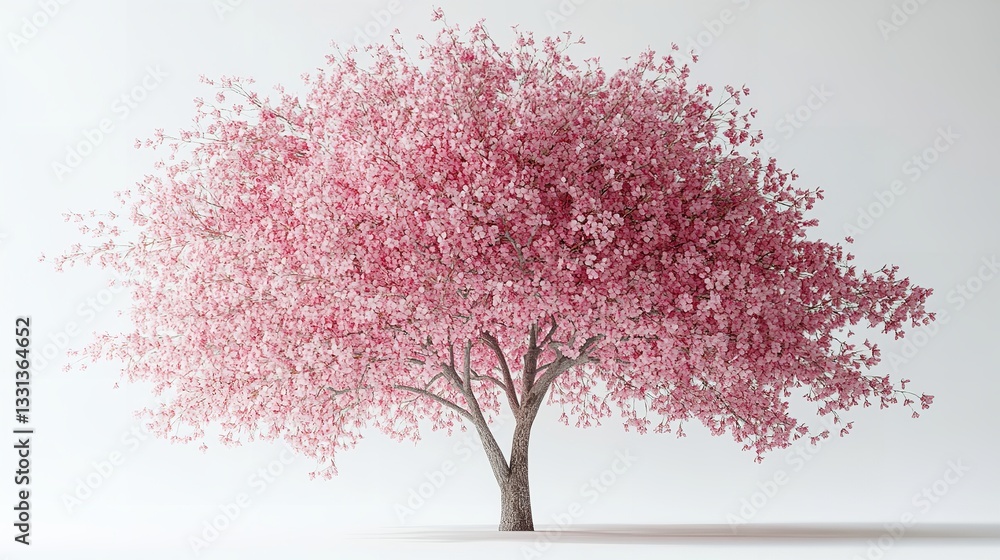 Fototapeta premium Beautiful Pink Cherry Blossom Tree Against a Light Background