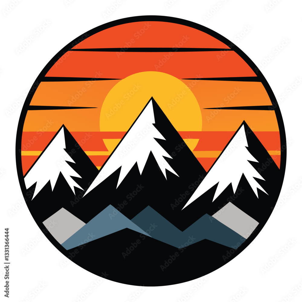A sunset with mountains in the background vector
