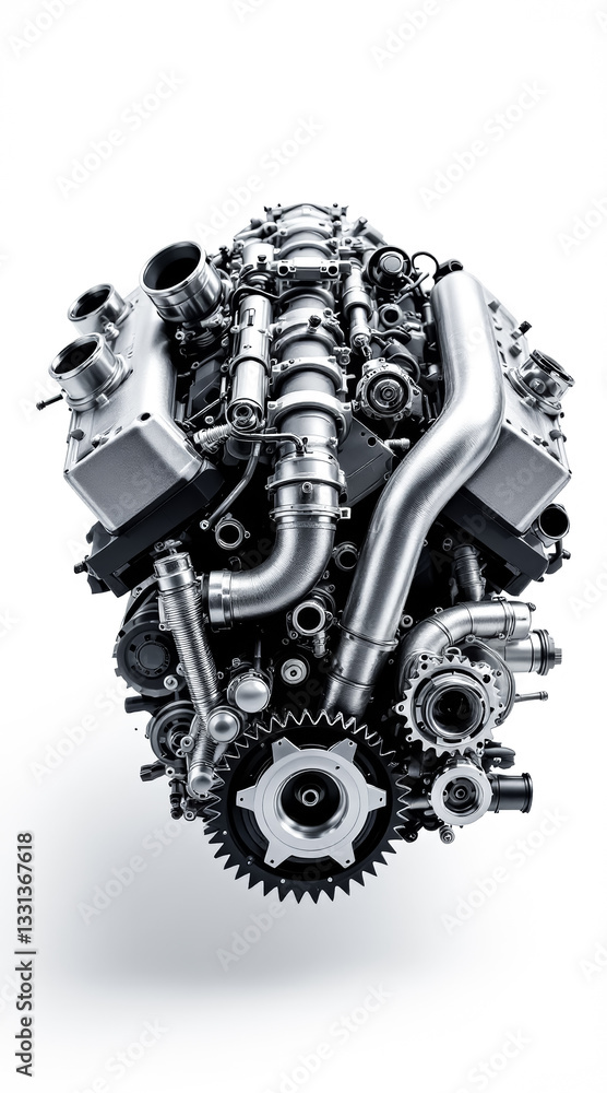 Fototapeta premium close-up view of a detailed metallic engine with intricate components