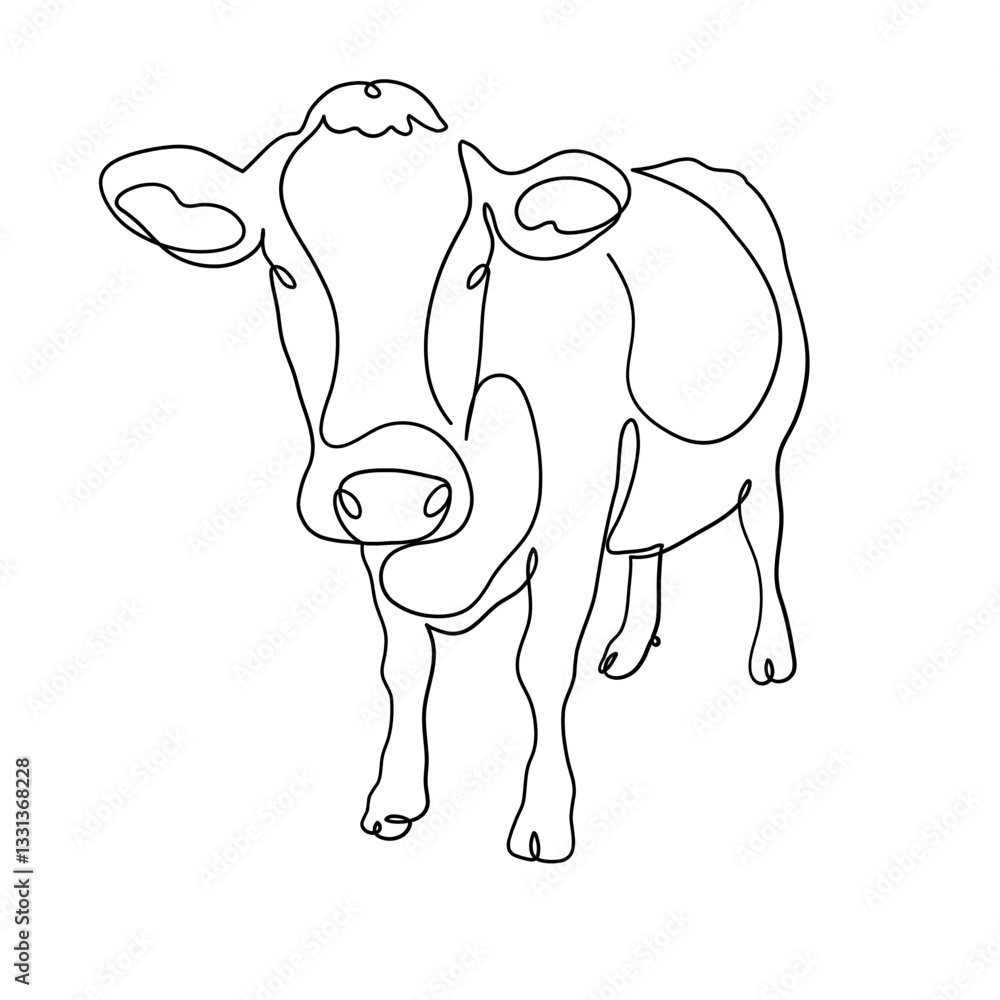 Fototapeta premium Cow Minimalist One Line Art of Sacrificial Animal for Eid Al Adha