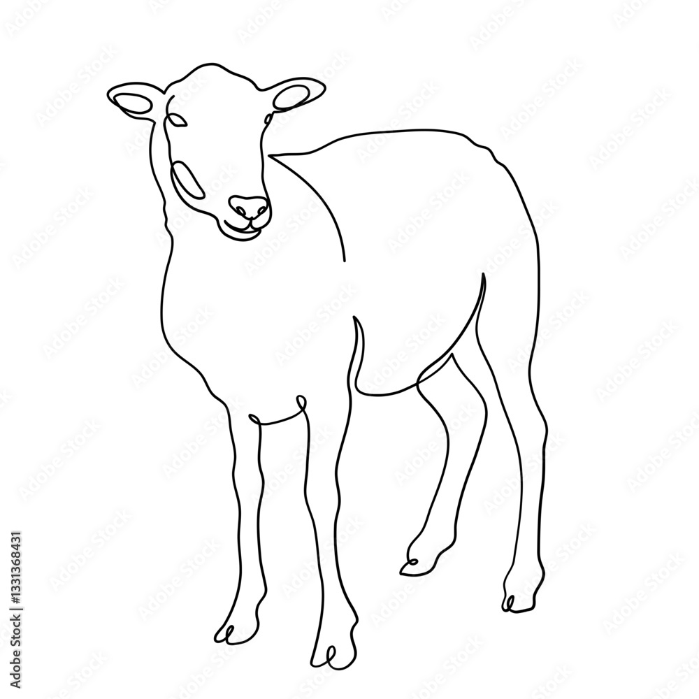 Fototapeta premium Goat Minimalist One Line Art of Sacrificial Animal for Eid Al Adha