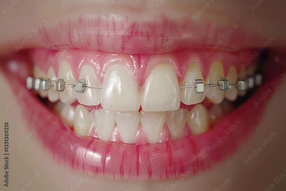 Fototapeta premium Close view teeth with braces