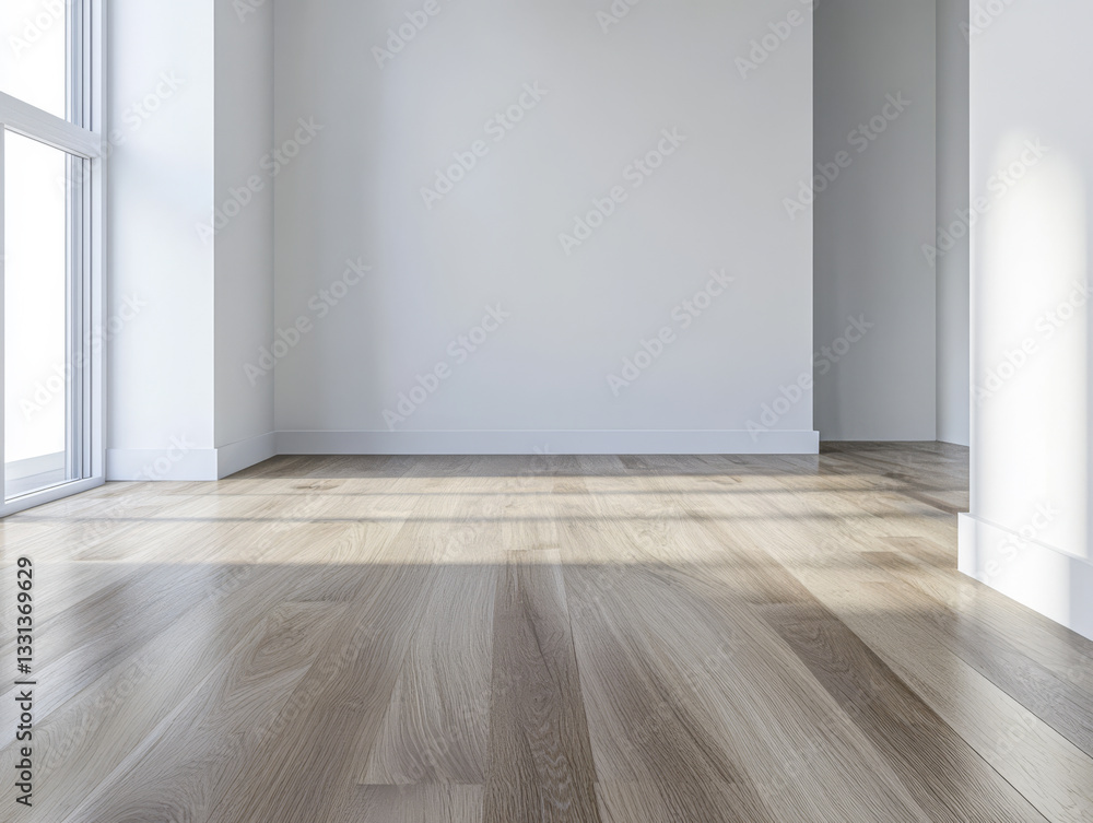 Natural light illuminates a spacious empty room with wooden flooring and white walls Natural light illuminates a spacious empty room with wooden flooring and white walls