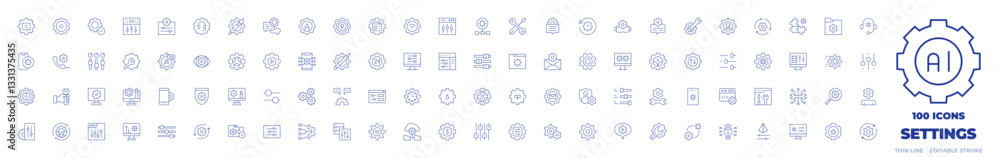 100 Settings Icons Collection. Thin line icon. Editable stroke. paint brush, web management, message, solution, easy installation, tool, settings, chat, setting 100 Settings Icons Collection. Thin line icon. Editable stroke. paint brush, web management, message, solution, easy installation, tool, settings, chat, setting