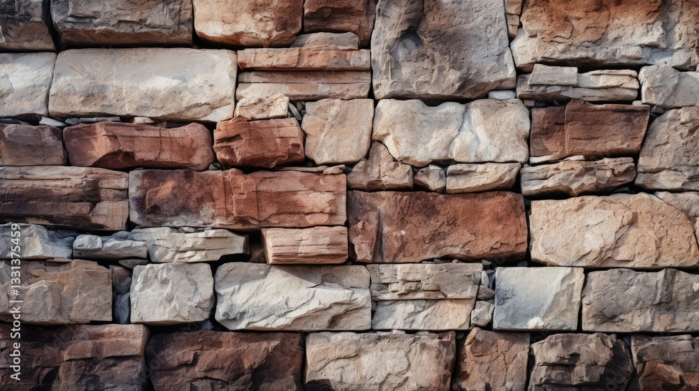 Fototapeta premium Naturalistic Brown Stone Wall Texture Background with Rough Surface