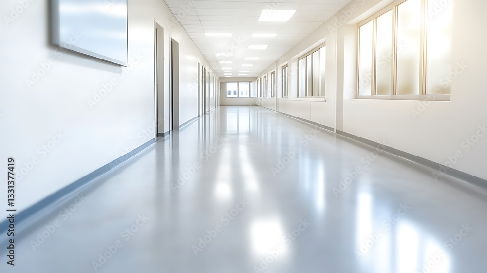 Fototapeta premium Empty hallway in hospital. Light at the end