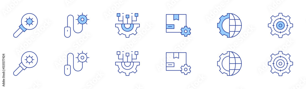Settings icon set in two styles, Duotone and Thin Line style. Editable stroke. settings, system, globe Settings icon set in two styles, Duotone and Thin Line style. Editable stroke. settings, system, globe