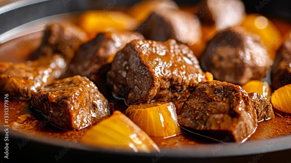 Close up of a steaming hot beef stew look yummy and well cooked
Close up of a steaming hot beef stew look yummy and well cooked