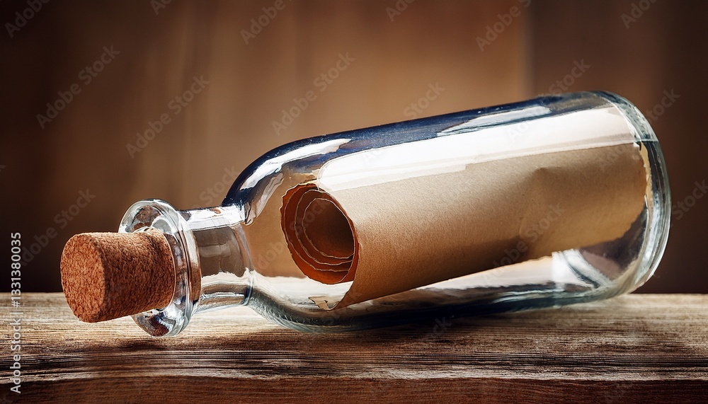 Obraz premium Antique letter in a bottle – rolled paper inside an old glass flask