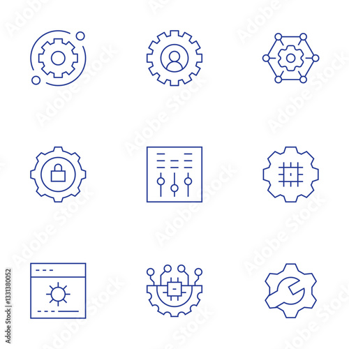 Settings icons set. Thin Line style, editable stroke. settings, network, preferences, gear