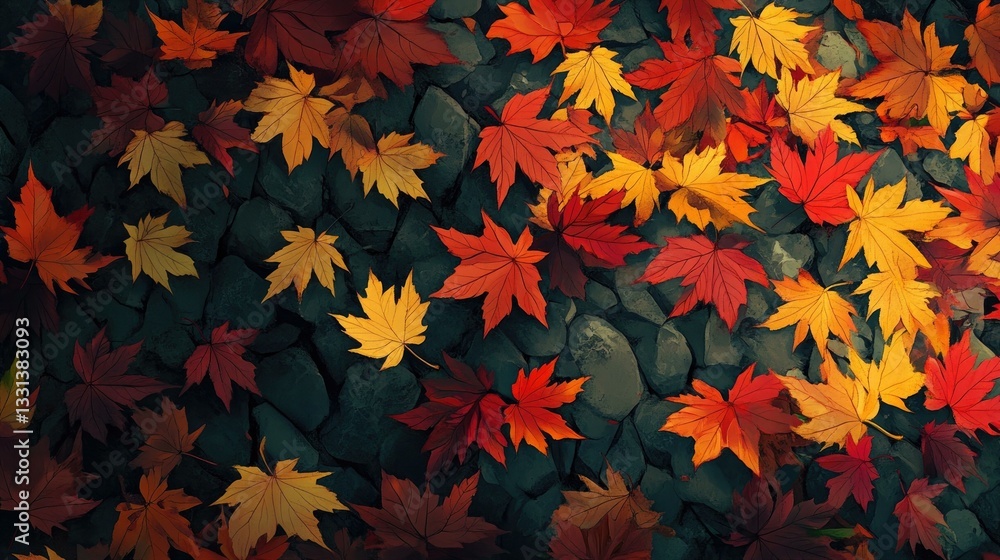 Autumn forest with fallen maple leaves on the ground Autumn forest with fallen maple leaves on the ground