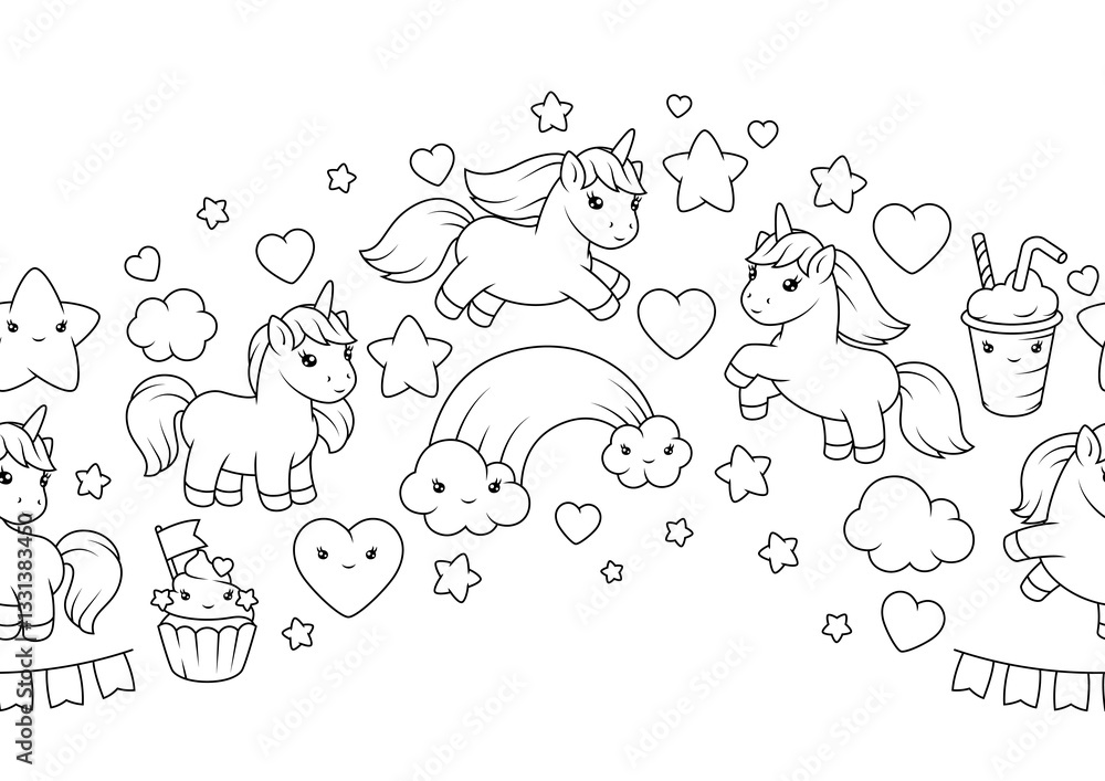 Pattern with unicorns. Happy birthday party background. Pattern with unicorns. Happy birthday party background.
