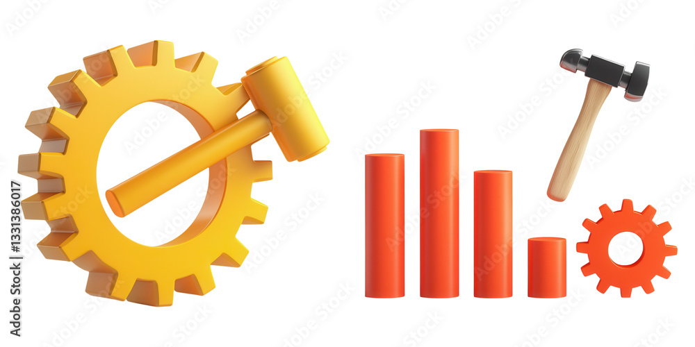 digital progress bar with gear and hammer, showcasing construction elements digital progress bar with gear and hammer, showcasing construction elements
