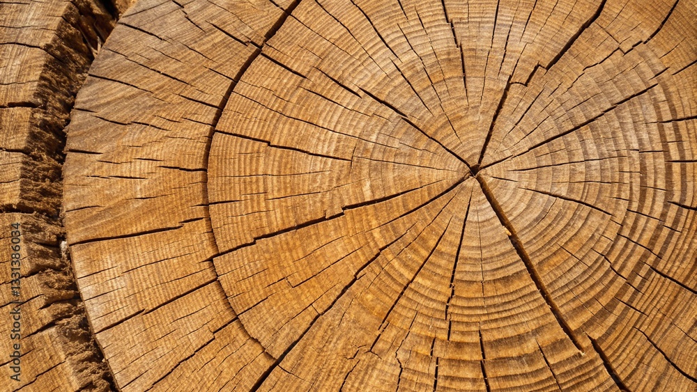 Fototapeta premium Rustic Oak Tree Cross Section with Rough Texture and Organic Patterns, Natural Wood Background for Design Projects