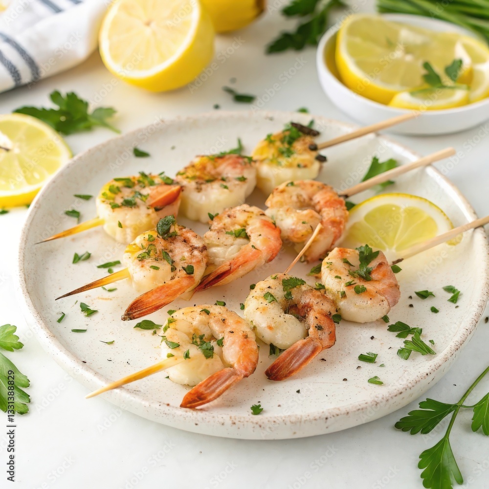 Grilled Shrimp Skewers with Garlic Butter
A plate of grilled shrimp skewers, glistening with garlic butter, is the centerpiece. Grilled Shrimp Skewers with Garlic Butter
A plate of grilled shrimp skewers, glistening with garlic butter, is the centerpiece.