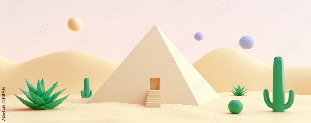 3d pyramid structure in desert landscape artistic illustration minimalistic environment soft colors 3d pyramid structure in desert landscape artistic illustration minimalistic environment soft colors