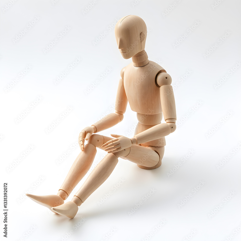 Wooden mannequin sitting on white background. Isolated. Wooden mannequin sitting on white background. Isolated.