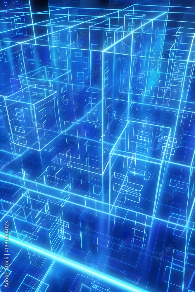An Adobe Stock illustration submission features a blue, wireframe city grid An Adobe Stock illustration submission features a blue, wireframe city grid