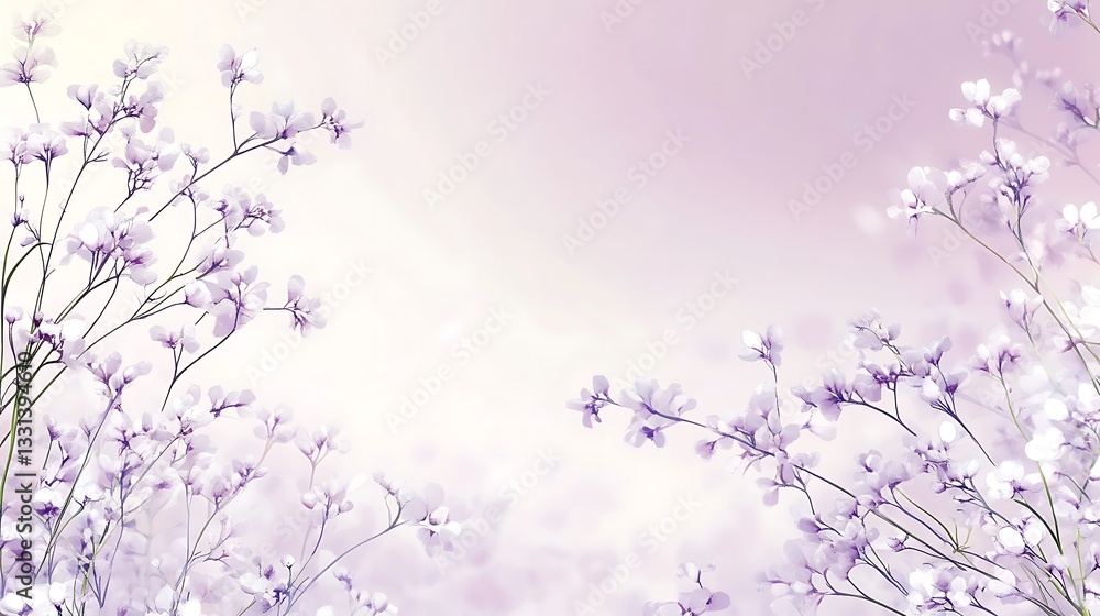 Obraz premium Delicate Lavender Blossoms Softly Frame a Pastel Background
