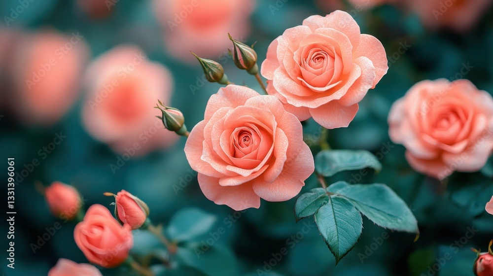 Peachy roses bloom in garden Peachy roses bloom in garden