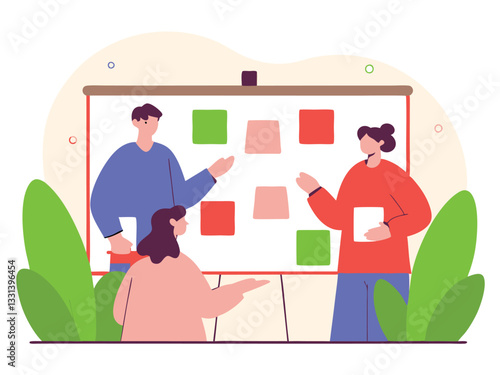 Diverse team collaborating on a project using a whiteboard.
