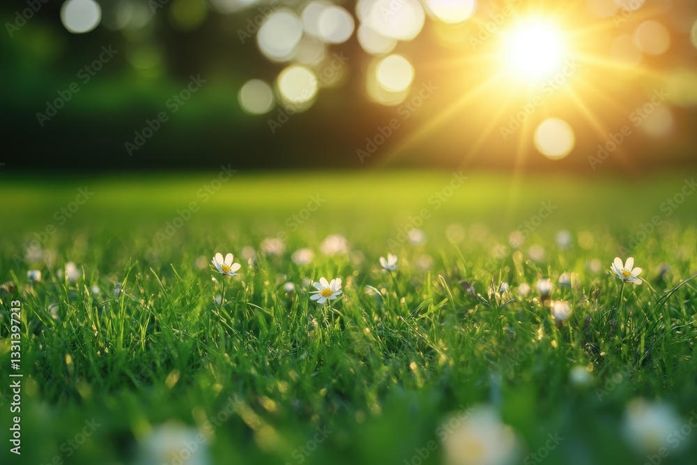 Obraz premium Sunlit meadow with blooming daisies. Perfect for nature, spring, or peace themes.