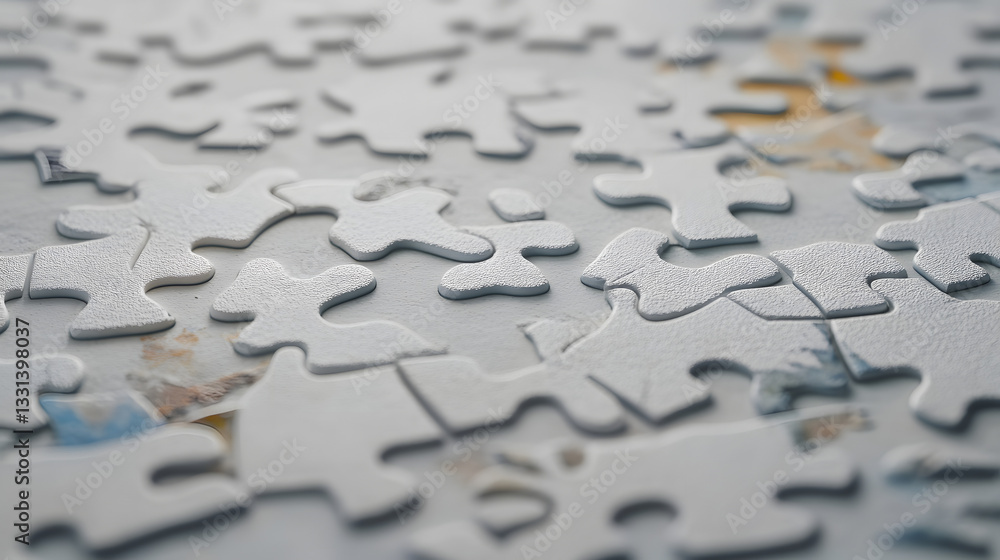 Seamless Unity: White Jigsaw Puzzle with Subtle Textures Seamless Unity: White Jigsaw Puzzle with Subtle Textures