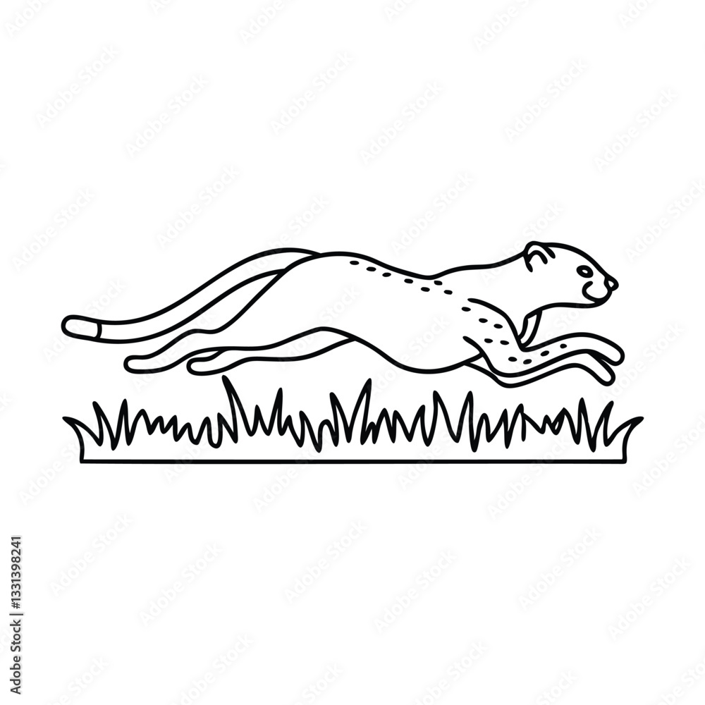 Cheetah animal run on fild line art flat vector illustration. Cheetah animal run on fild line art flat vector illustration.