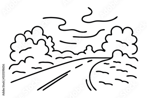  Fog settles on the road. line art flat vector illustration