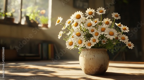 Beautiful White Flowers in a Woven Basket against a Sunny Yellow Background