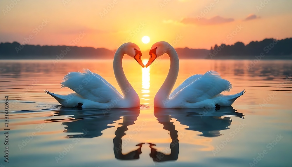 Fototapeta premium Swan Love at Sunset