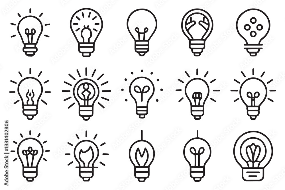 light bulb symbolizing an idea icon set editable stroke outline isolated flat vector illustration on white background light bulb symbolizing an idea icon set editable stroke outline isolated flat vector illustration on white background