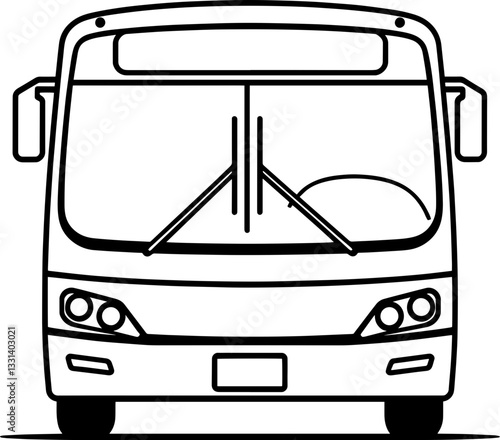 Front View of a Modern Public Transportation Bus Outline