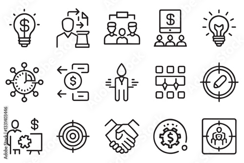  Partnership, startup, planning related editable stroke outline icon set flat vector illustration