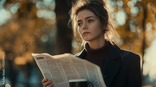 A woman reading with a coffee in her hand