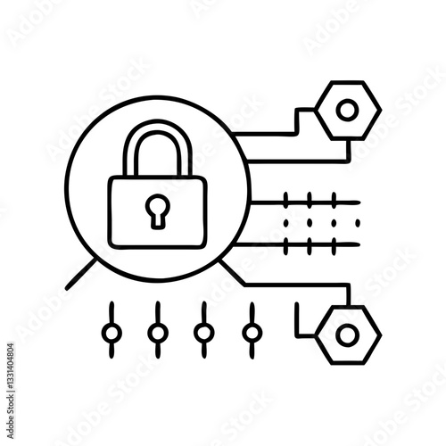 Digital Security Concept with Lock Icon and Circuit Board Design on White Background