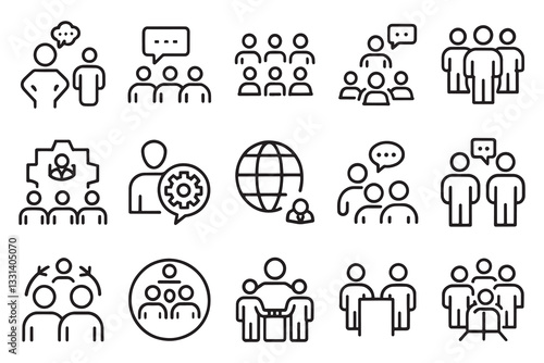 Social group, diversity, communication line editable icon set isolated flat vector illustration on white background.