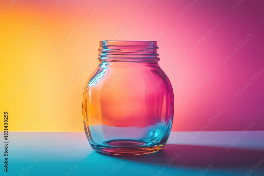 A Clear Glass Jar Is Illuminated by Colorful Ambient Lighting A Clear Glass Jar Is Illuminated by Colorful Ambient Lighting