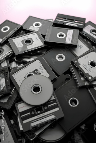 Retro black audio cassette tape isolated on white background