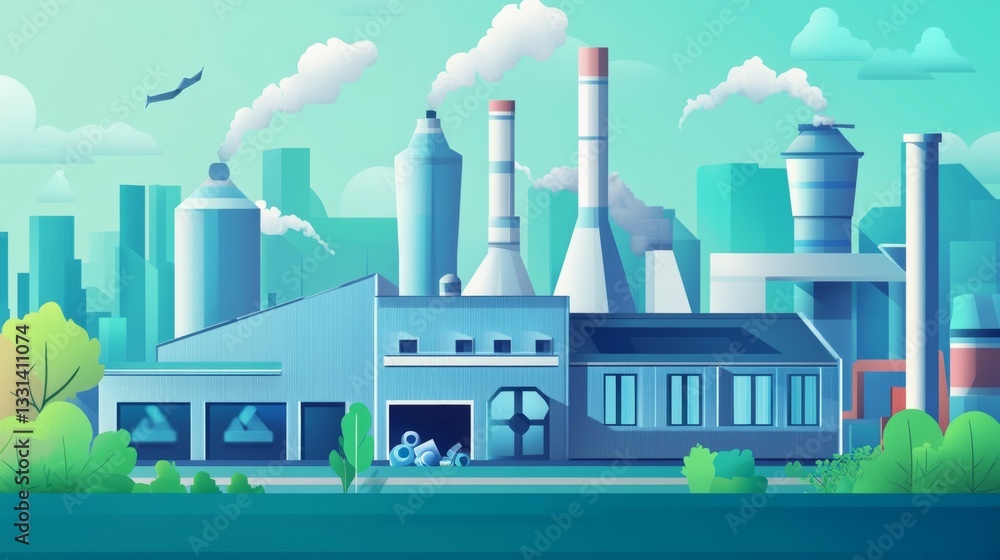 Futuristic Factory Concept Depicting Circular Economy and Recycling Futuristic Factory Concept Depicting Circular Economy and Recycling