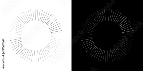 Circular sound waves, depicting music audio, round sound symbol, equalizer icon and logo, radial spectrum design, ring pattern. Flat vector illustration isolated on black and white background.