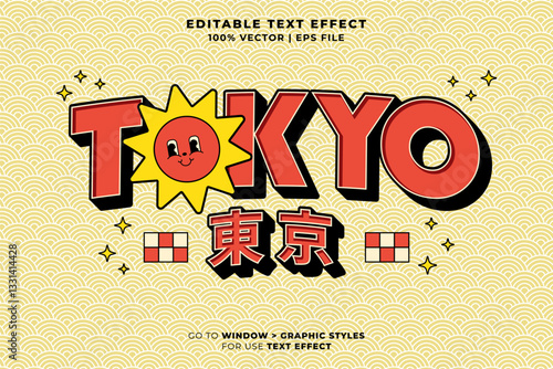 Editable text effect Tokyo Japan 3d cartoon template text style premium vector