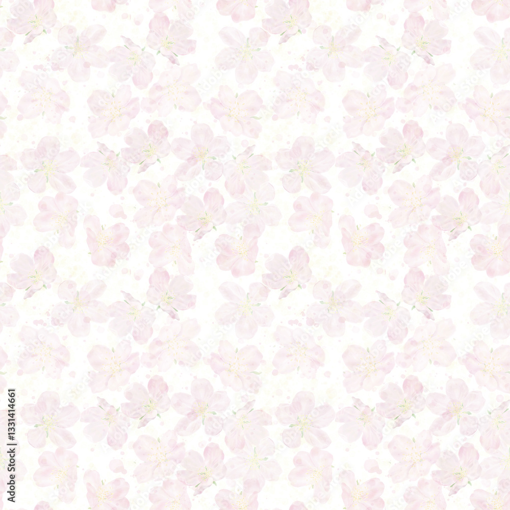 Delicate pink flower, white petals and yellow stamens, seamless pattern. Watercolor digital illustration. Japanese sakura and branches of blossoming cherry and apple tree isolated on white background. Delicate pink flower, white petals and yellow stamens, seamless pattern. Watercolor digital illustration. Japanese sakura and branches of blossoming cherry and apple tree isolated on white background.