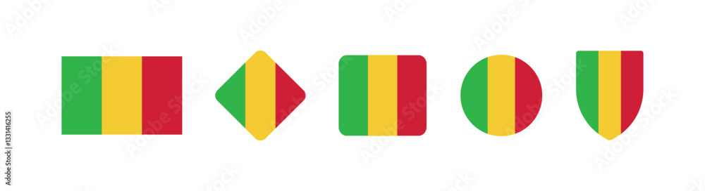 Fototapeta premium Vector Mali National Flag icon collection. Set of Mali Flag Icons in Various Shapes.