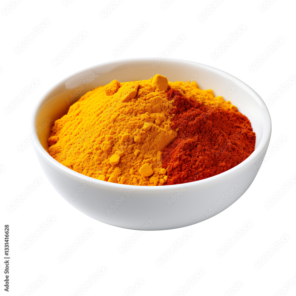 Two Spices in White Bowl Isolated on transparent background Two Spices in White Bowl Isolated on transparent background